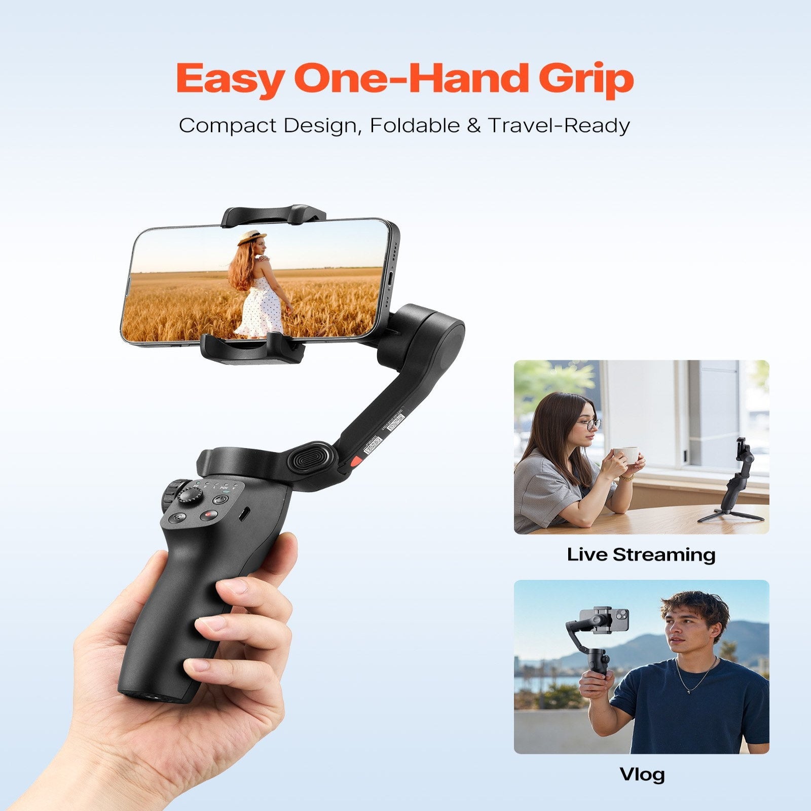 3-Axis Smartphone Gimbal Stabilizer - Foldable Phone Holder for iPhone & Android