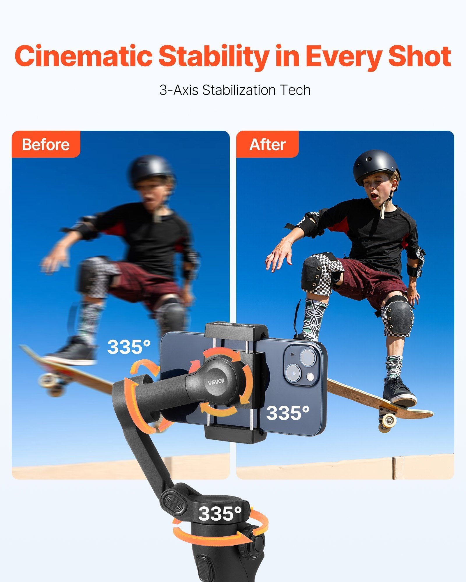 3-Axis Smartphone Gimbal Stabilizer - Foldable Phone Holder for iPhone & Android